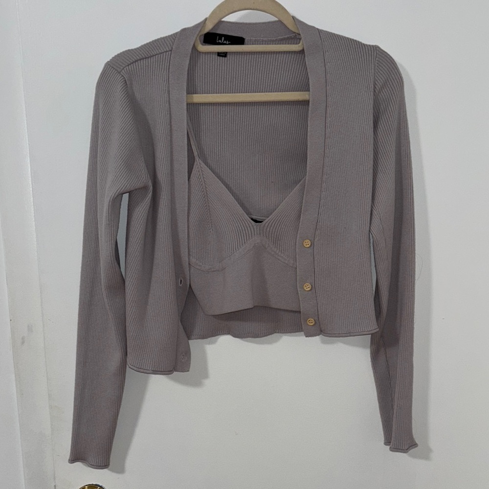 Lulu's Gray Ribbed Women's Sweater Set